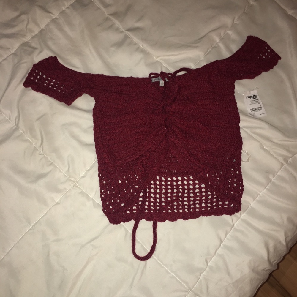 Maroon Knit crop top off the shoulder
